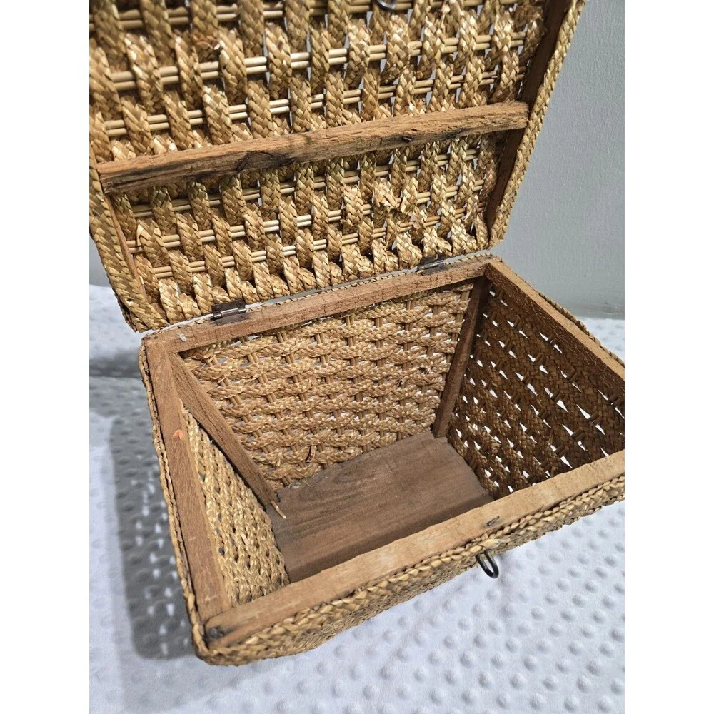 Vintage Wicker Market Basket Large Harvest Farmhouse Picnic Tote Rustic Storage